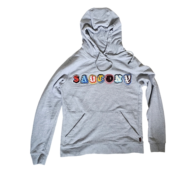 SAUCONY logo hoodie sweatshirt Small Women's unisex pullover gray - Picture 4 of 10
